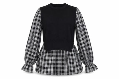 New Look Women's Black Check Tunic Blouse Size 8 Long Sleeve