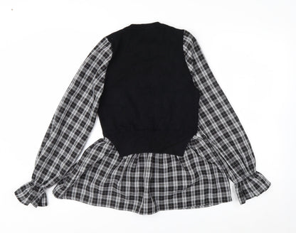 New Look Women's Black Check Tunic Blouse Size 8 Long Sleeve