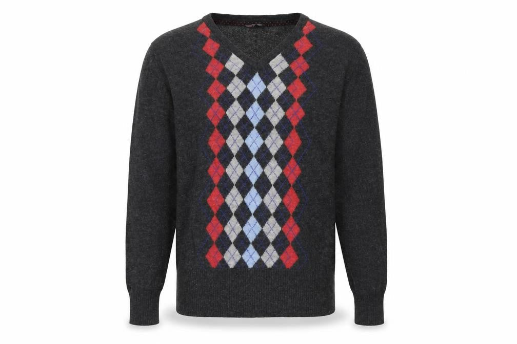 Stanfield Men's Grey Argyle Wool V-Neck Jumper XL