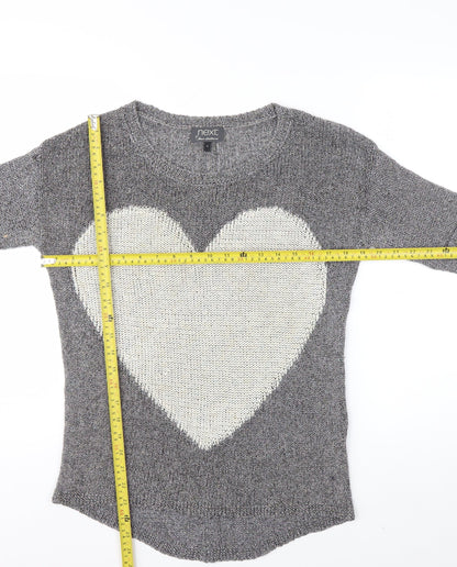 Next Womens Grey Heart Knit Jumper Size 8 Cotton Blend 3/4 Sleeve