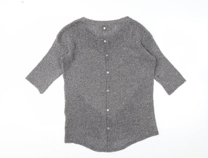 Next Womens Grey Heart Knit Jumper Size 8 Cotton Blend 3/4 Sleeve