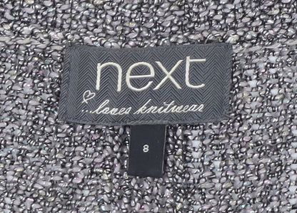 Next Womens Grey Heart Knit Jumper Size 8 Cotton Blend 3/4 Sleeve