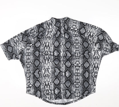 New Look Women’s Grey Snake Print Short Sleeve Zip Tunic Blouse Size M