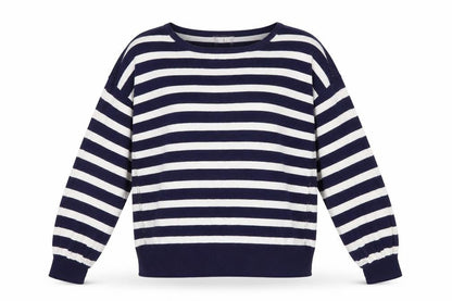 White Stuff Women's Blue Striped Cotton Crew Neck Jumper Size 14