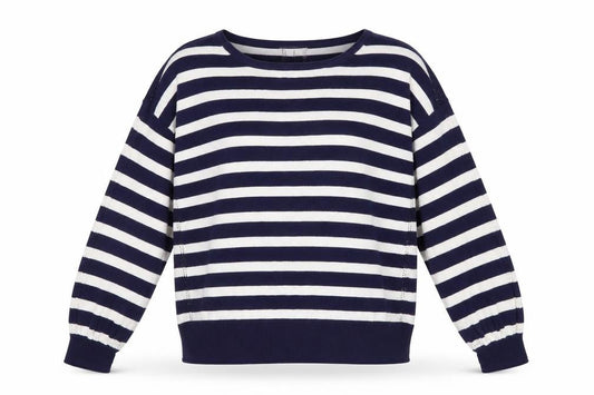 White Stuff Women's Blue Striped Cotton Crew Neck Jumper Size 14