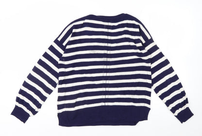 White Stuff Women's Blue Striped Cotton Crew Neck Jumper Size 14
