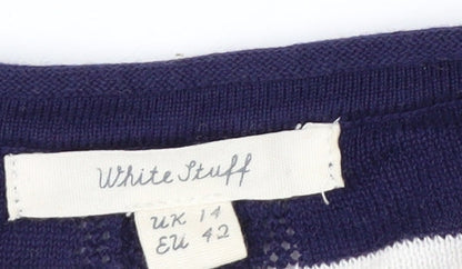 White Stuff Women's Blue Striped Cotton Crew Neck Jumper Size 14