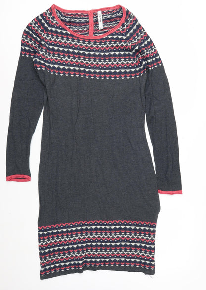 Weird Fish Women’s Grey Geometric Knit Jumper Dress Size 14