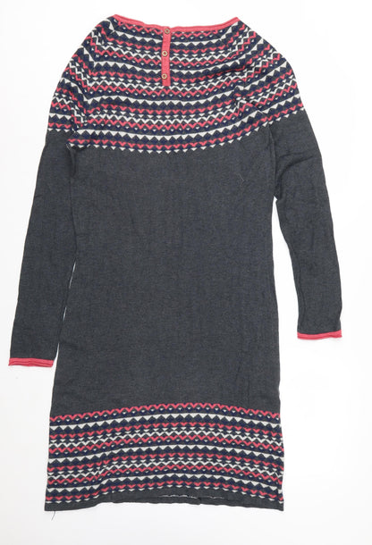 Weird Fish Women’s Grey Geometric Knit Jumper Dress Size 14