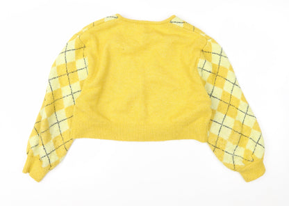 H&M Divided Women Yellow Argyle V-Neck Cropped Cardigan Size S