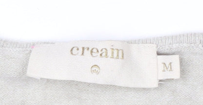 Cream Women's Beige Navy Striped V-Neck Pullover Jumper Size M