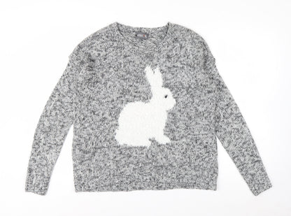 Apricot Women’s Grey Bunny Knit Jumper UK 12 Long Sleeve Pullover