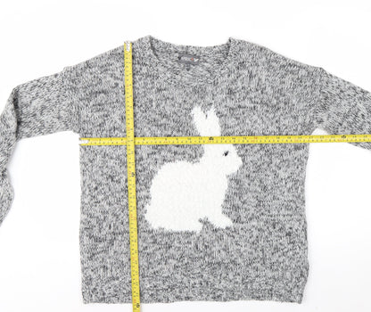 Apricot Women’s Grey Bunny Knit Jumper UK 12 Long Sleeve Pullover