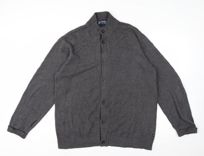 Chaps Men's Grey Cotton Button Cardigan High Neck L