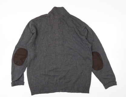 Chaps Men's Grey Cotton Button Cardigan High Neck L