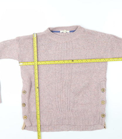 White Stuff Women's Pink Button Side Merino Wool Cotton Jumper UK 10