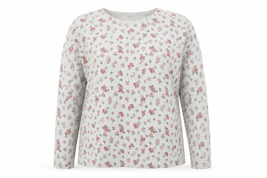 Mango Women’s Grey Floral Long Sleeve Cotton Blend T-Shirt Size L
