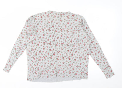 Mango Women’s Grey Floral Long Sleeve Cotton Blend T-Shirt Size L
