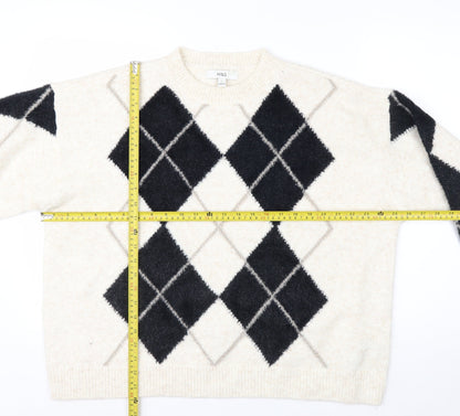 Marks and Spencer Women Beige Argyle Knit Jumper L Wool Blend