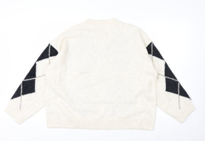 Marks and Spencer Women Beige Argyle Knit Jumper L Wool Blend