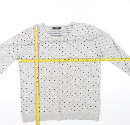 Mango Women Grey Polka Dot Crew Neck Long Sleeve Pullover Jumper Size 12