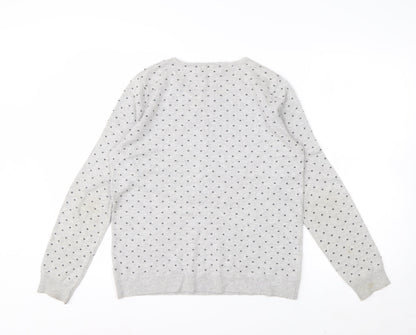 Mango Women Grey Polka Dot Crew Neck Long Sleeve Pullover Jumper Size 12