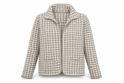 Windsmoor Women Beige Houndstooth Collared Cardigan Size L
