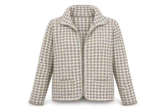 Windsmoor Women Beige Houndstooth Collared Cardigan Size L
