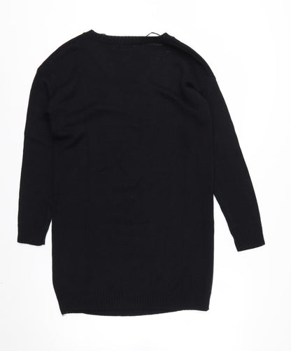 TrulyMine Womens Black V-Neck Long Sleeve Pullover Jumper Size 8