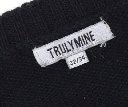TrulyMine Womens Black V-Neck Long Sleeve Pullover Jumper Size 8