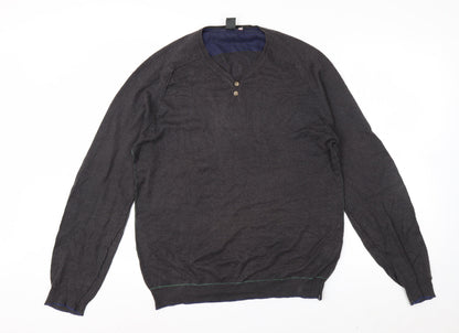 White Stuff Men's Grey Linen Cotton Henley Jumper Size S