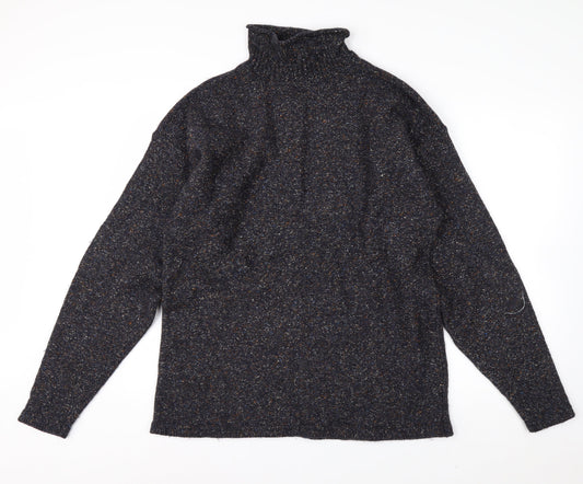 The Look Men's Blue Wool Silk Roll Neck Jumper Size L