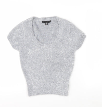 Next Women’s Grey Metallic Short Sleeve Pullover Jumper XS