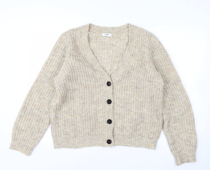 Jacqueline de Yong Womens Beige L Button Cardigan Knit V-Neck Jumper
