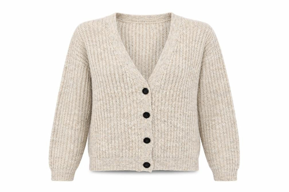 Jacqueline de Yong Womens Beige L Button Cardigan Knit V-Neck Jumper