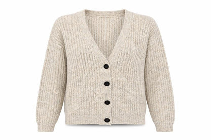Jacqueline de Yong Womens Beige L Button Cardigan Knit V-Neck Jumper
