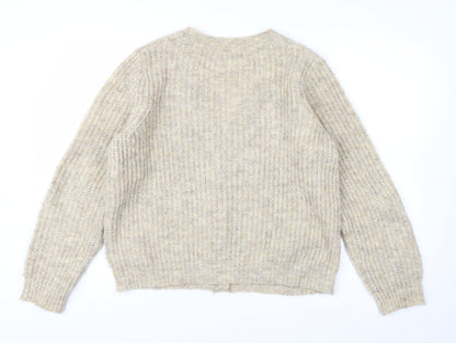 Jacqueline de Yong Womens Beige L Button Cardigan Knit V-Neck Jumper