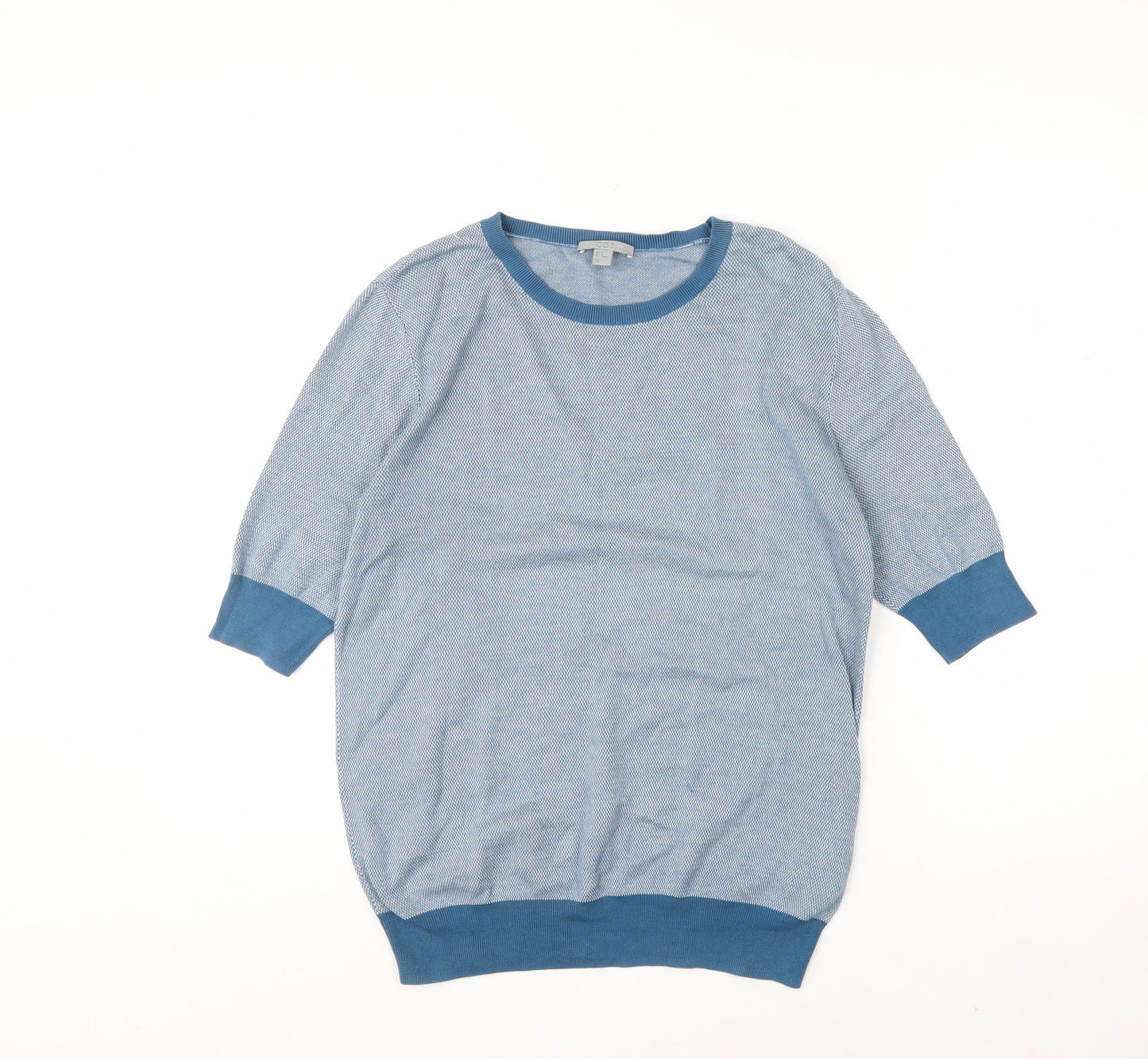 COS Women Blue Cotton 3/4 Sleeve Crew Neck Pullover Jumper Size 12