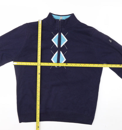 Green Lamb Women's Blue Argyle 1/2 Zip Knit Jumper Size 14