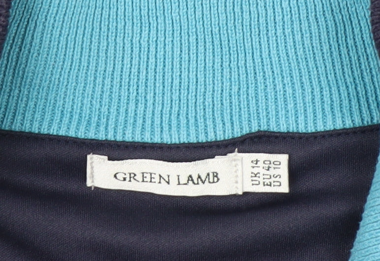 Green Lamb Women's Blue Argyle 1/2 Zip Knit Jumper Size 14
