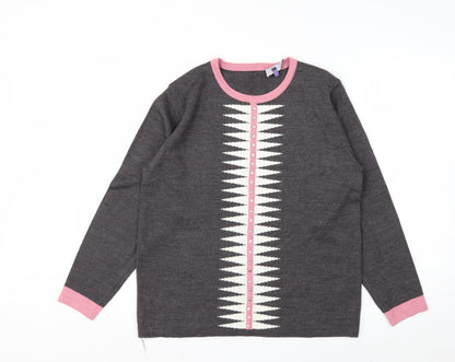 Autonomy Womens Grey Pink Cardigan Medium Acrylic Knit Long Sleeve