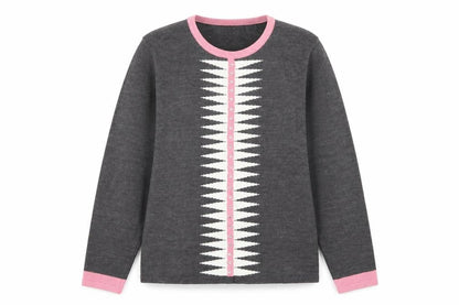 Autonomy Womens Grey Pink Cardigan Medium Acrylic Knit Long Sleeve