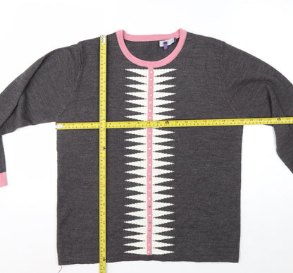 Autonomy Womens Grey Pink Cardigan Medium Acrylic Knit Long Sleeve
