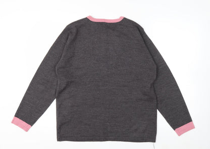 Autonomy Womens Grey Pink Cardigan Medium Acrylic Knit Long Sleeve