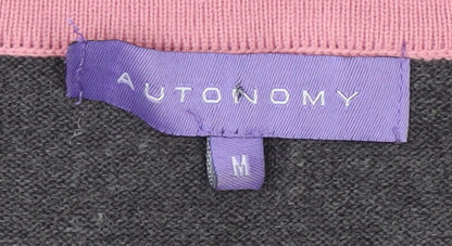Autonomy Womens Grey Pink Cardigan Medium Acrylic Knit Long Sleeve