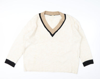 Stradivarius Women’s Ivory V-Neck Alpaca Wool Blend Jumper Size S