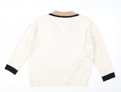 Stradivarius Women’s Ivory V-Neck Alpaca Wool Blend Jumper Size S