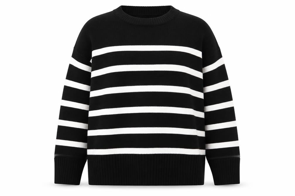 H&M Women's Black White Striped Crew Neck 3XL Pullover Jumper