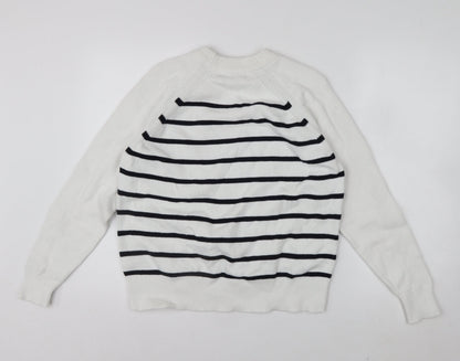 Marks and Spencer Womens White Striped Cotton Knit Jumper M