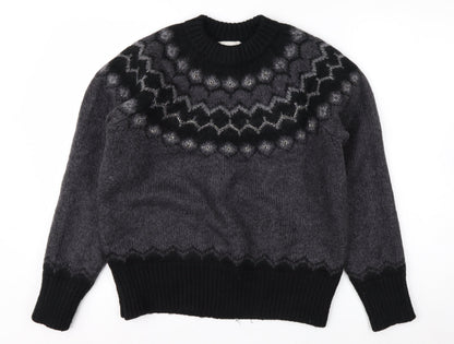 Joules Women Grey Fair Isle Crew Neck Chunky Knit Jumper Size 14